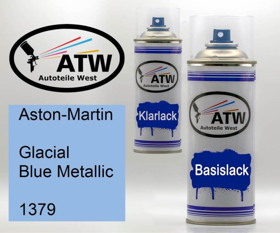 Aston-Martin, Glacial Blue Metallic, 1379: 400ml Sprühdose + 400ml Klarlack - Set, von ATW Autoteile West.